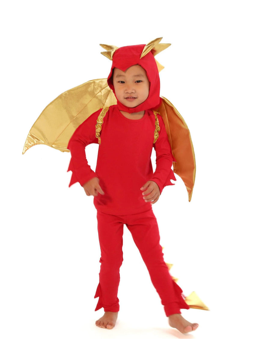 Sunfire Red Dragon with Gold Wings Costume for Kids – Handmade Fantasy Halloween Costume