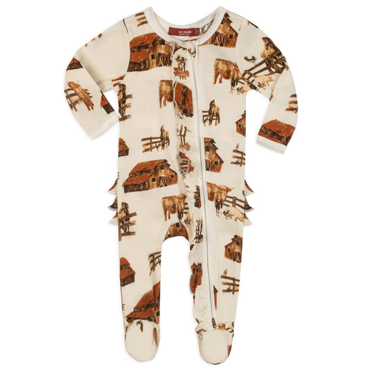 Homestead Organic Cotton Ruffle Zipper Footed Romper