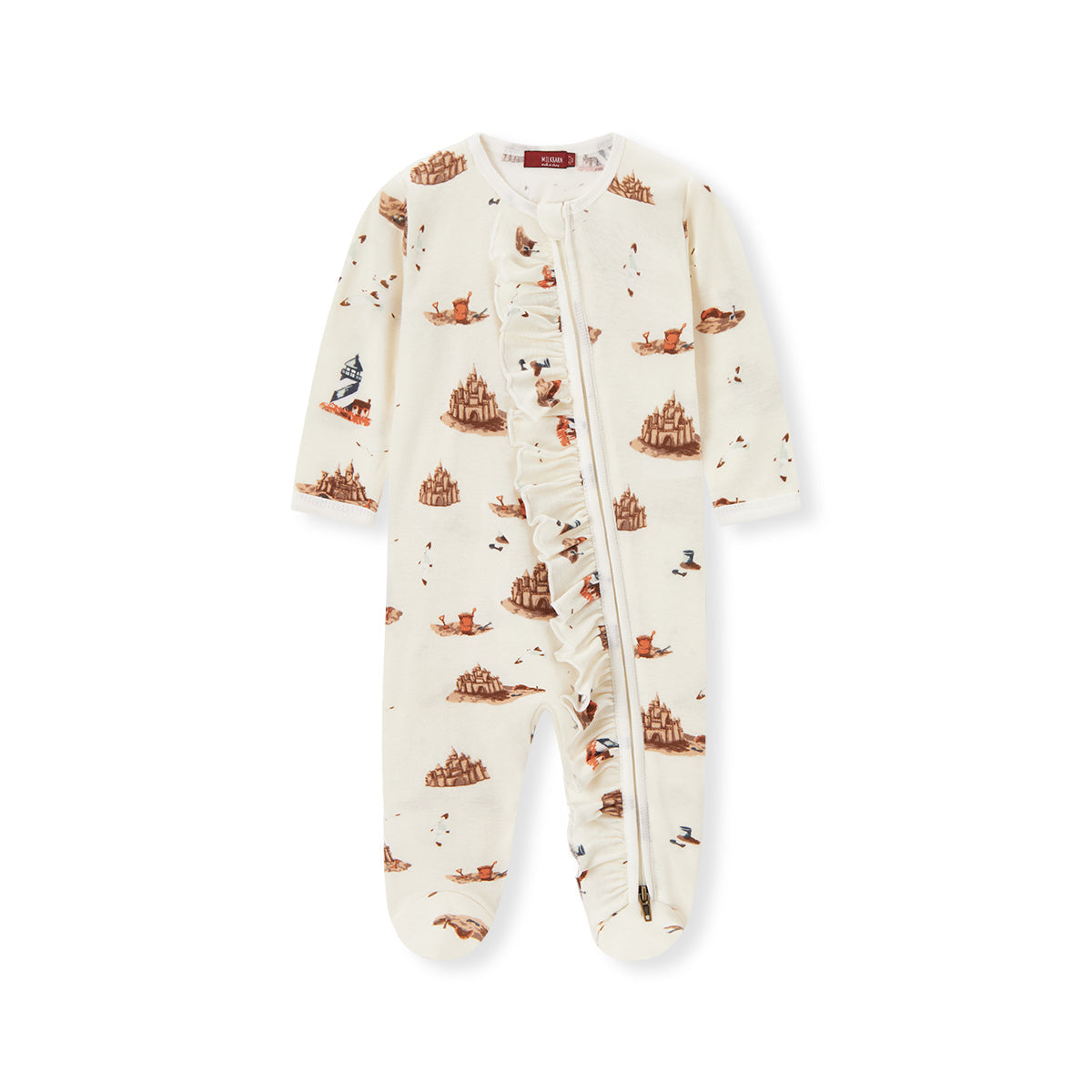 Sandcastle Organic Cotton Ruffle Zipper Footed Romper