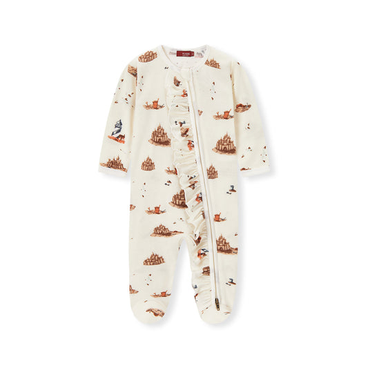 Sandcastle Organic Cotton Ruffle Zipper Footed Romper