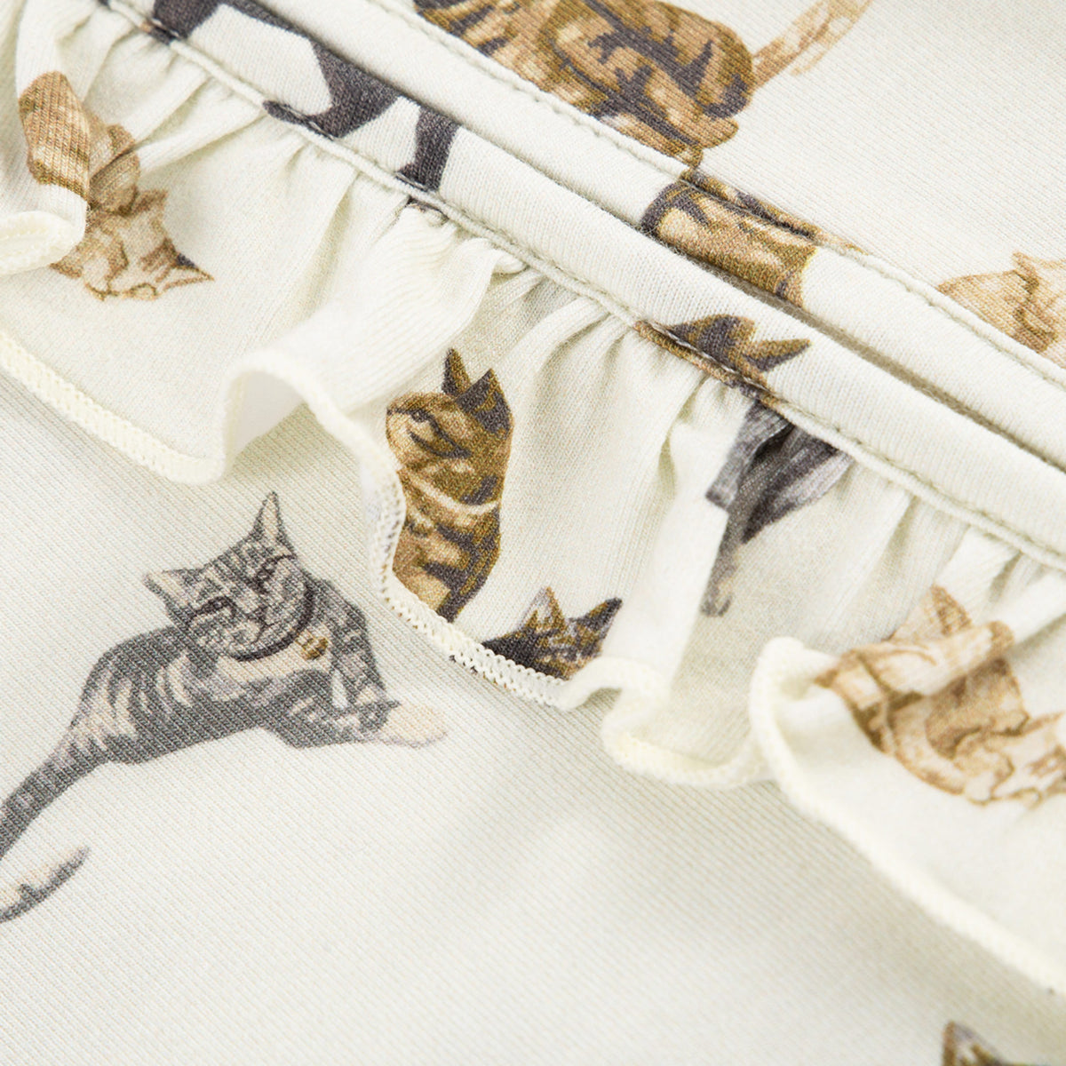 Cat Cotton Stretch Ruffle Footed Romper