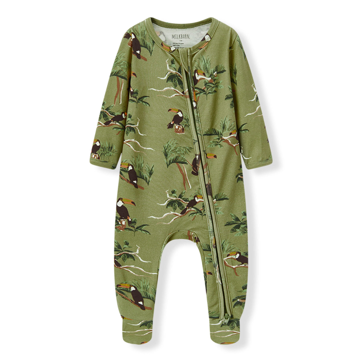 Toucan Cotton Stretch Zipper Footed Romper