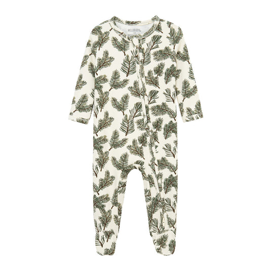 Pine Brushed Zipper Footed Romper