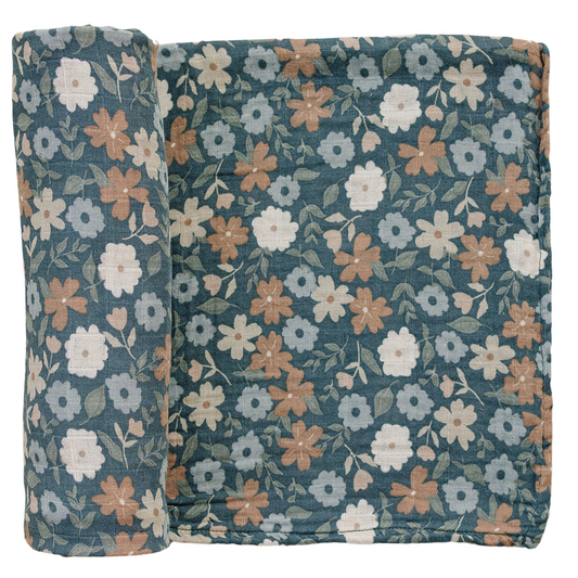 Midnight Floral Muslin Swaddle Blanket