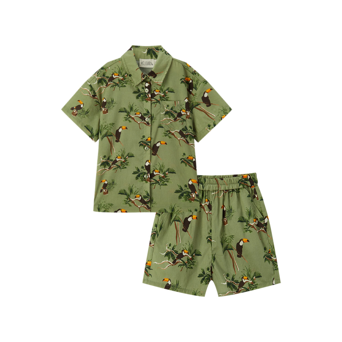 Toucan Collar Button-Up Shirt & Shorts Set