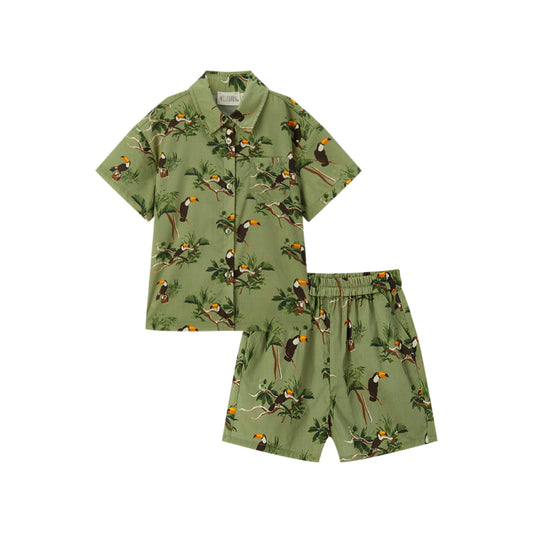 Toucan Collar Button-Up Shirt & Shorts Set