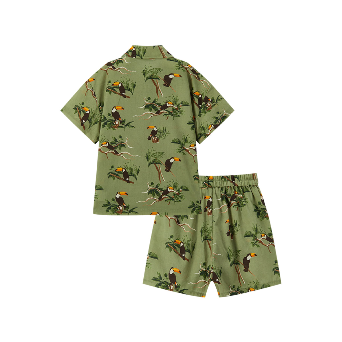 Toucan Collar Button-Up Shirt & Shorts Set