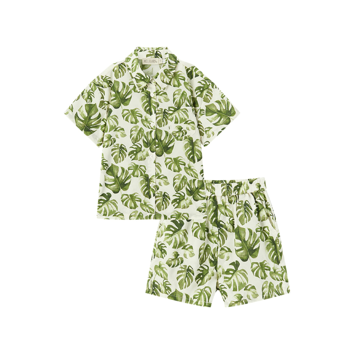 Island Leaf Collar Button-Up Shirt & Shorts Set