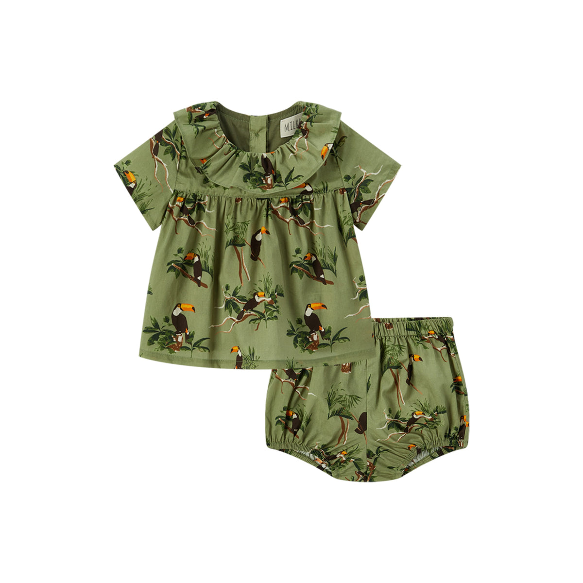 Toucan Butterfly Ruffle Dress & Bloomers Set