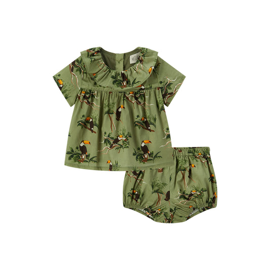 Toucan Butterfly Ruffle Dress & Bloomers Set