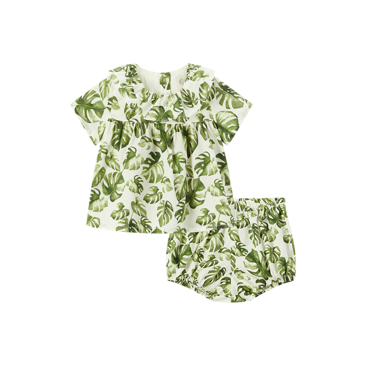 Island Leaf Butterfly Ruffle Dress & Bloomers Set