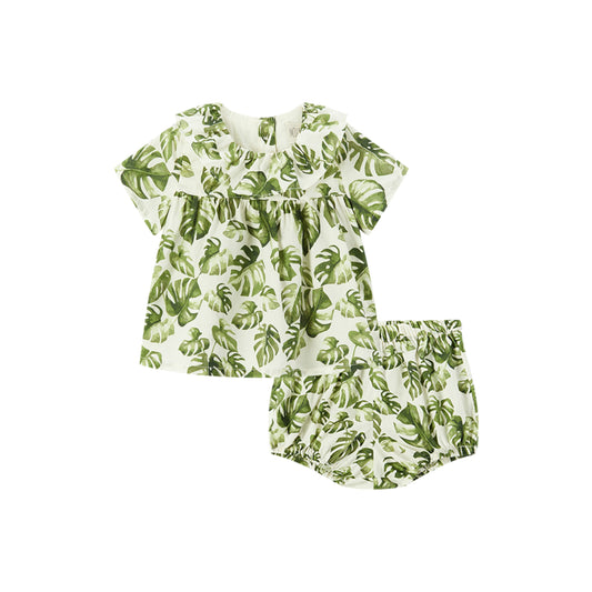 Island Leaf Butterfly Ruffle Dress & Bloomers Set
