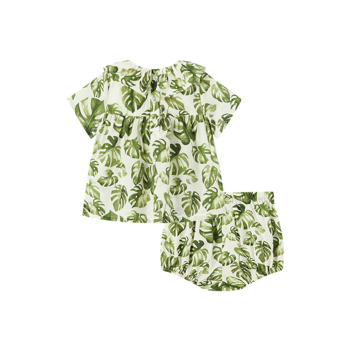 Island Leaf Butterfly Ruffle Dress & Bloomers Set