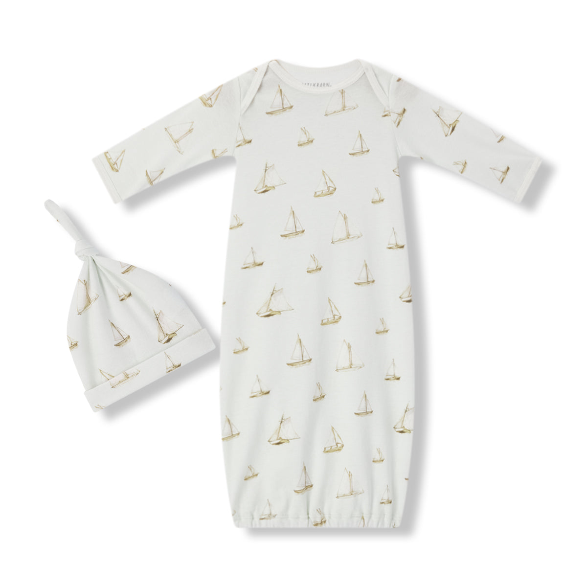 Sailboat Melody Organic Cotton Newborn Gown & Hat Set