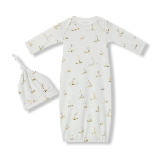Sailboat Melody Organic Cotton Newborn Gown & Hat Set