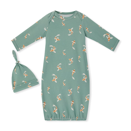 Swimming Koi Cotton Stretch Newborn Gown & Hat Set