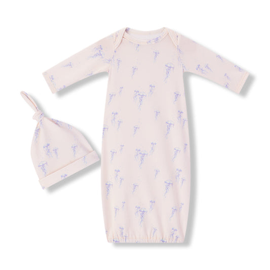 Sunset Jellyfish Cotton Stretch Newborn Gown & Hat Set