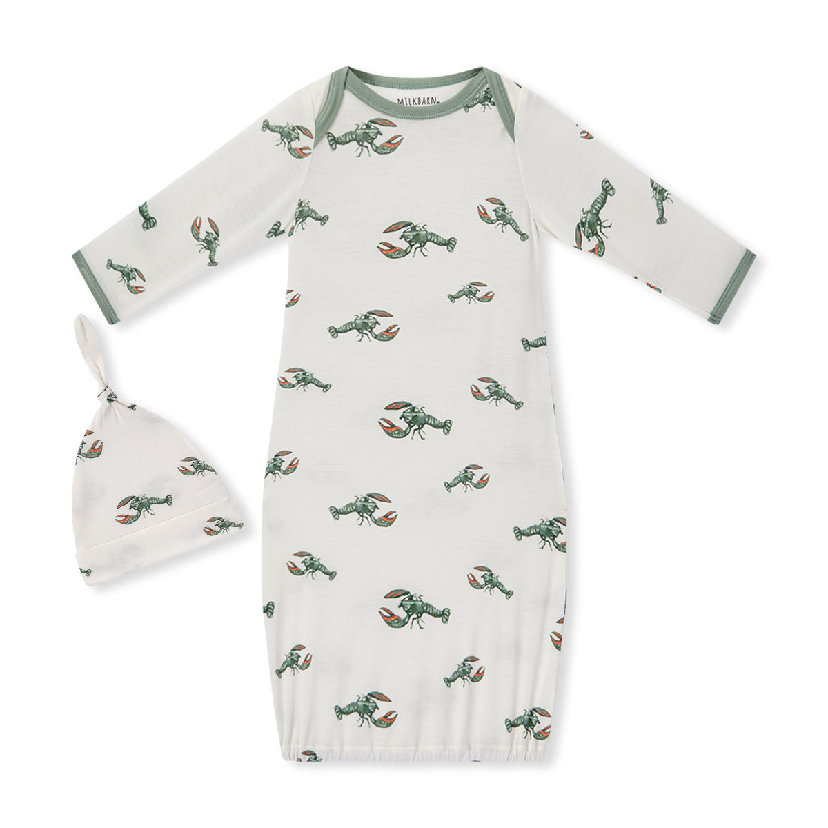 Mint Lobster Luxe Stretch Newborn Gown & Hat Set