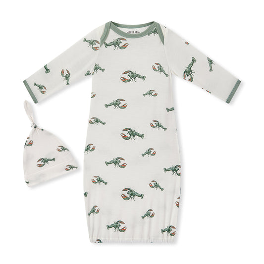 Mint Lobster Luxe Stretch Newborn Gown & Hat Set