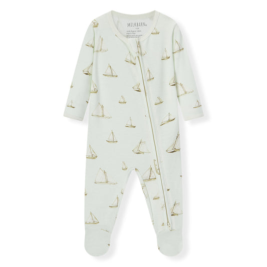 Sailboat Melody Organic Cotton Zipper Footed Romper