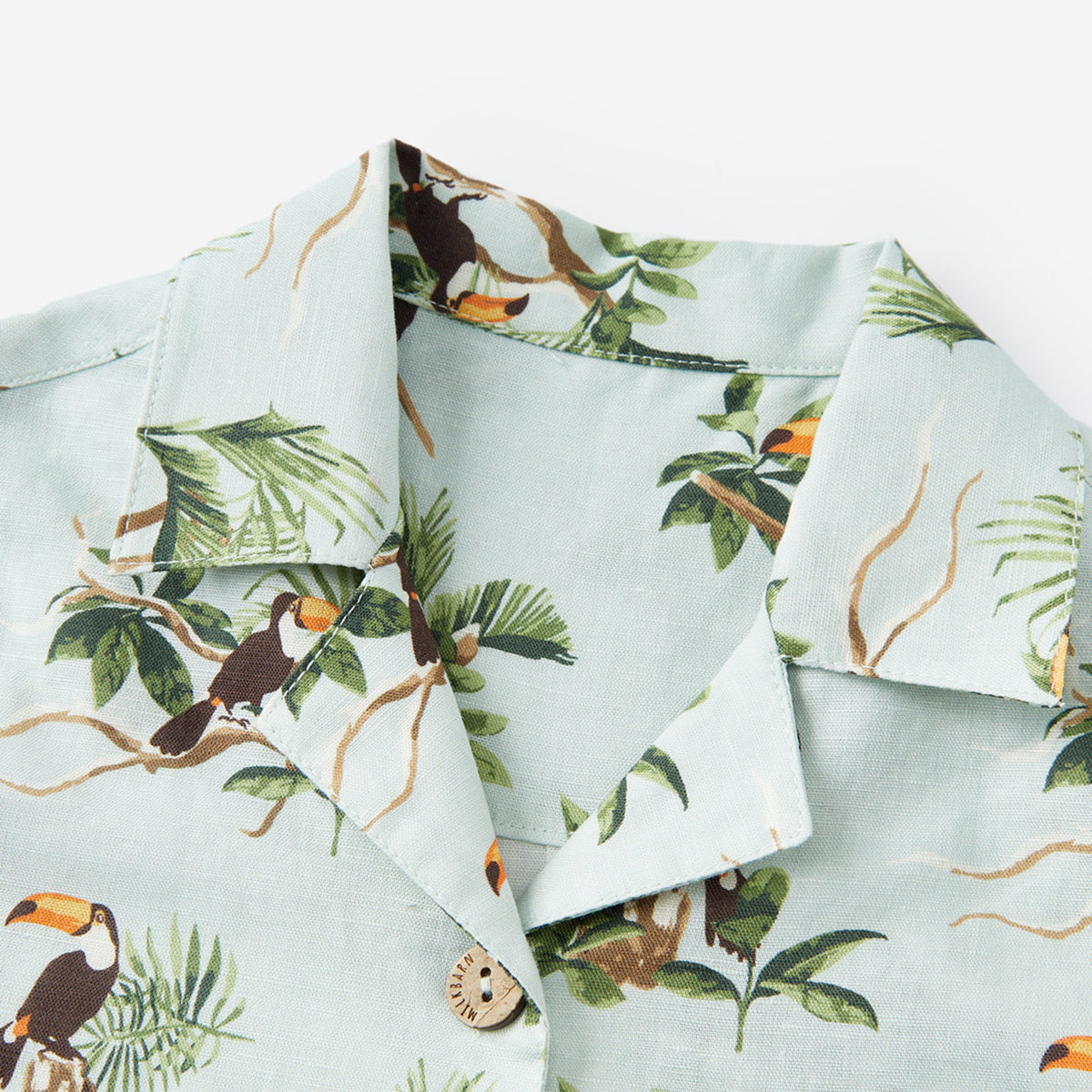 Blue Sky Toucan Linen Button-Up Shirt & Shorts Set