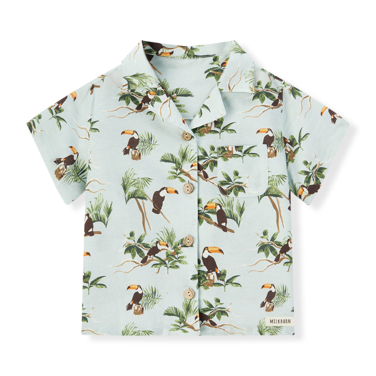 Blue Sky Toucan Linen Button-Up Shirt & Shorts Set