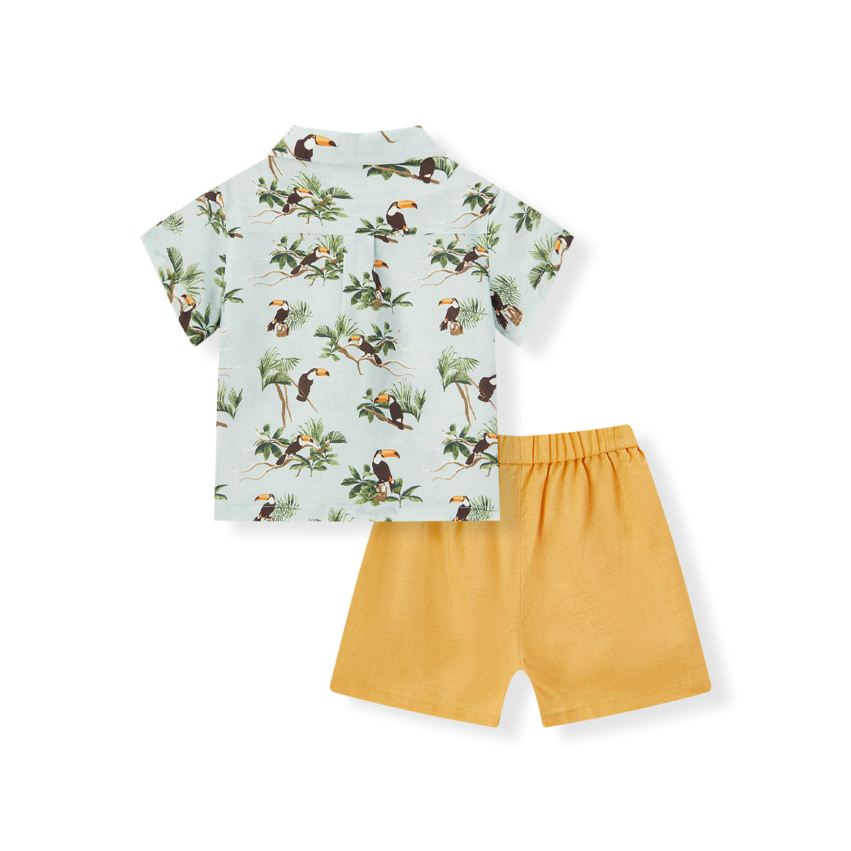 Blue Sky Toucan Linen Button-Up Shirt & Shorts Set