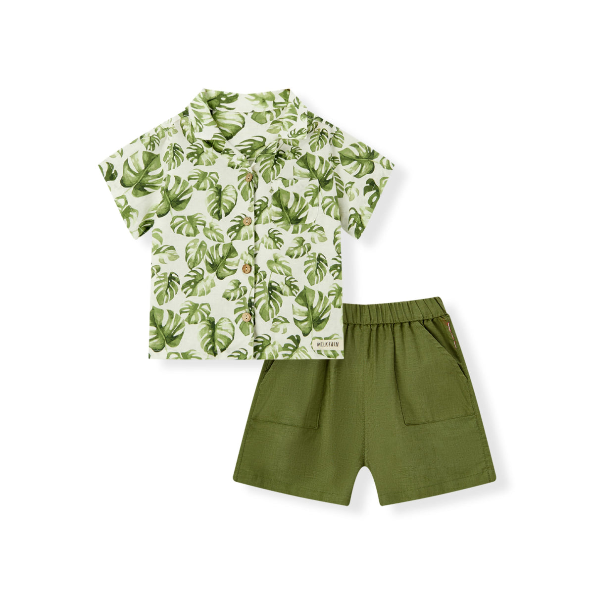 Island Leaf Linen Button-Up Shirt & Shorts Set
