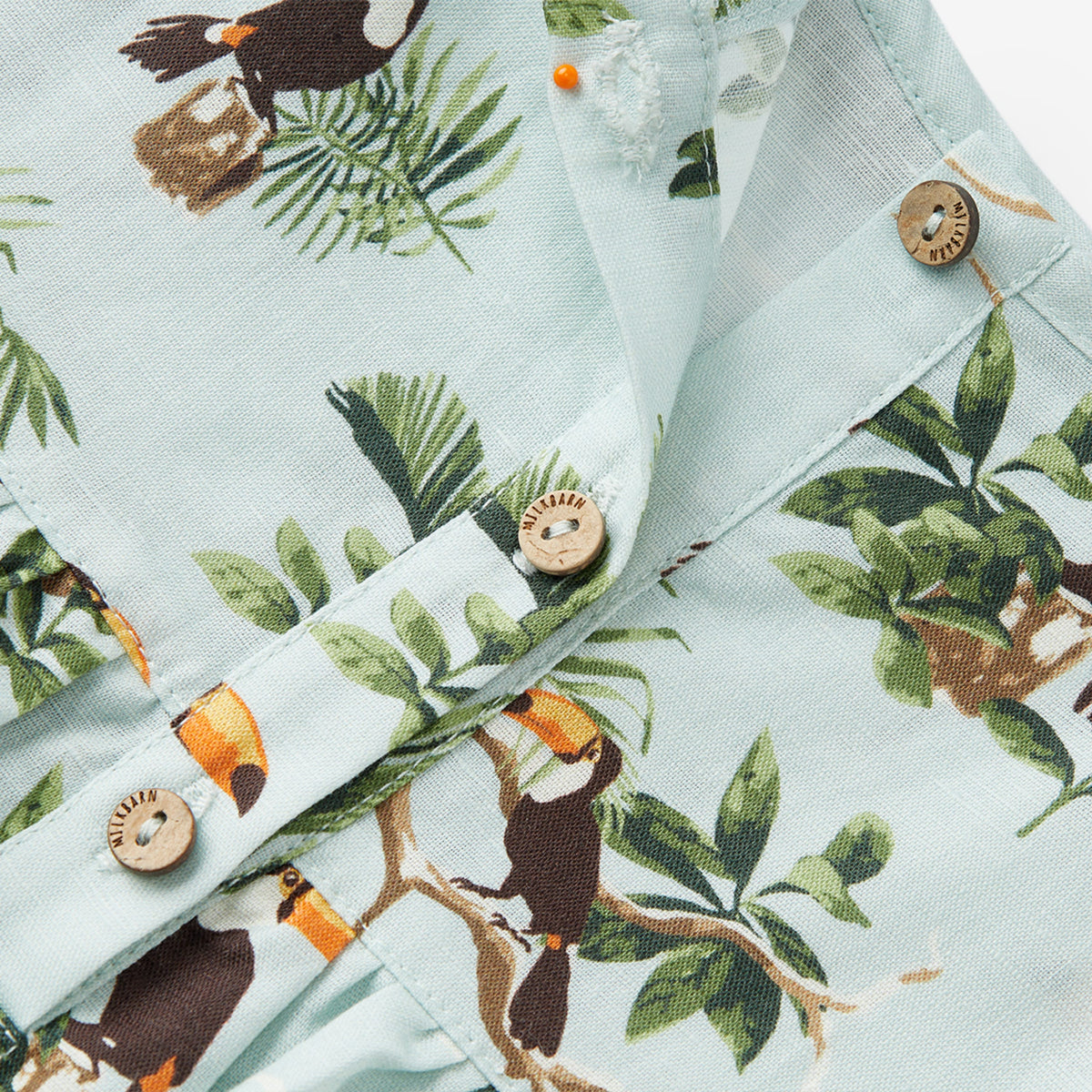 Blue Sky Toucan Linen Tiered Dress