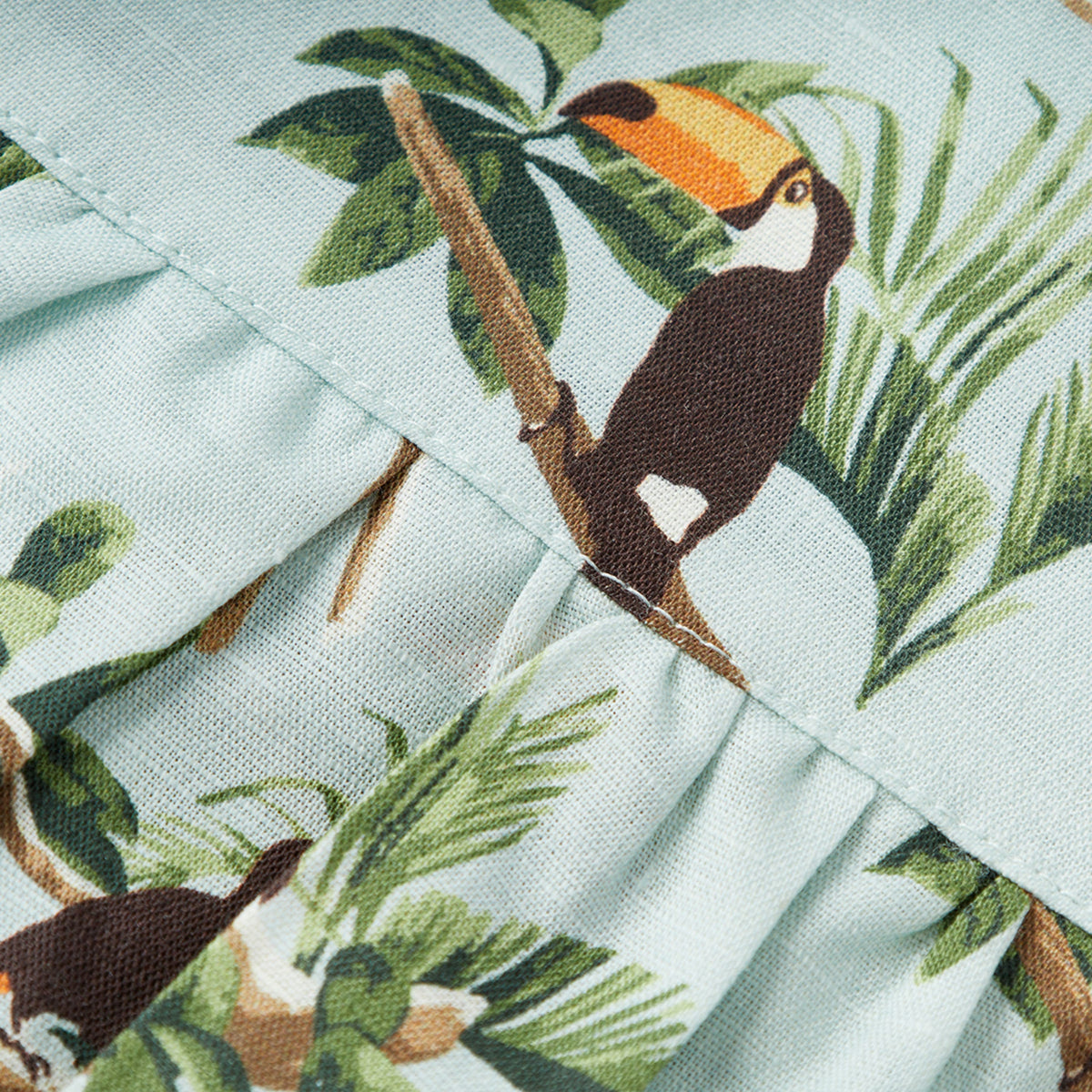 Blue Sky Toucan Linen Tiered Dress