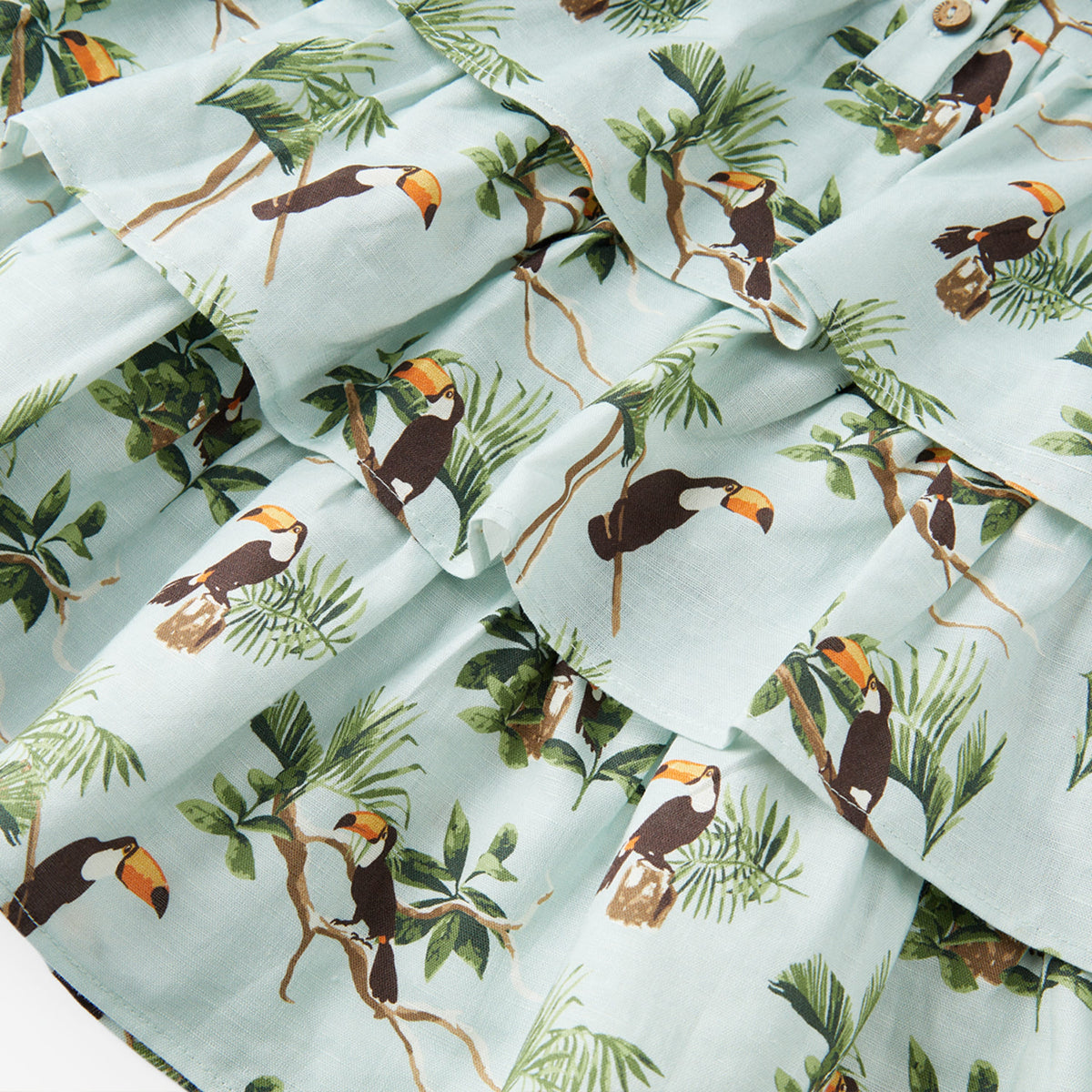 Blue Sky Toucan Linen Tiered Dress