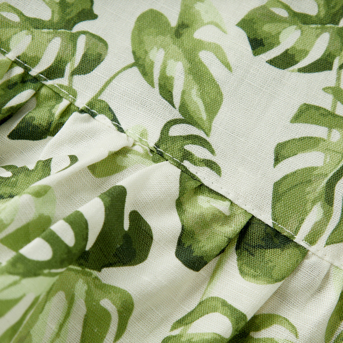Island Leaf Linen Tiered Dress