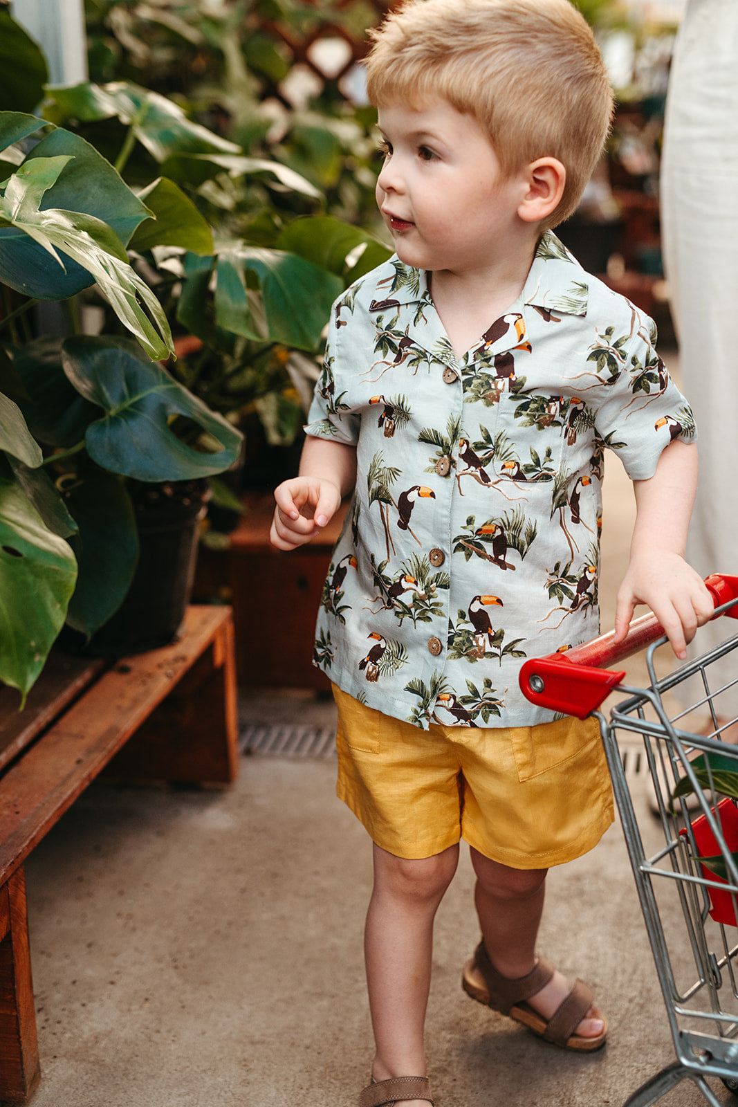 Blue Sky Toucan Linen Button-Up Shirt & Shorts Set