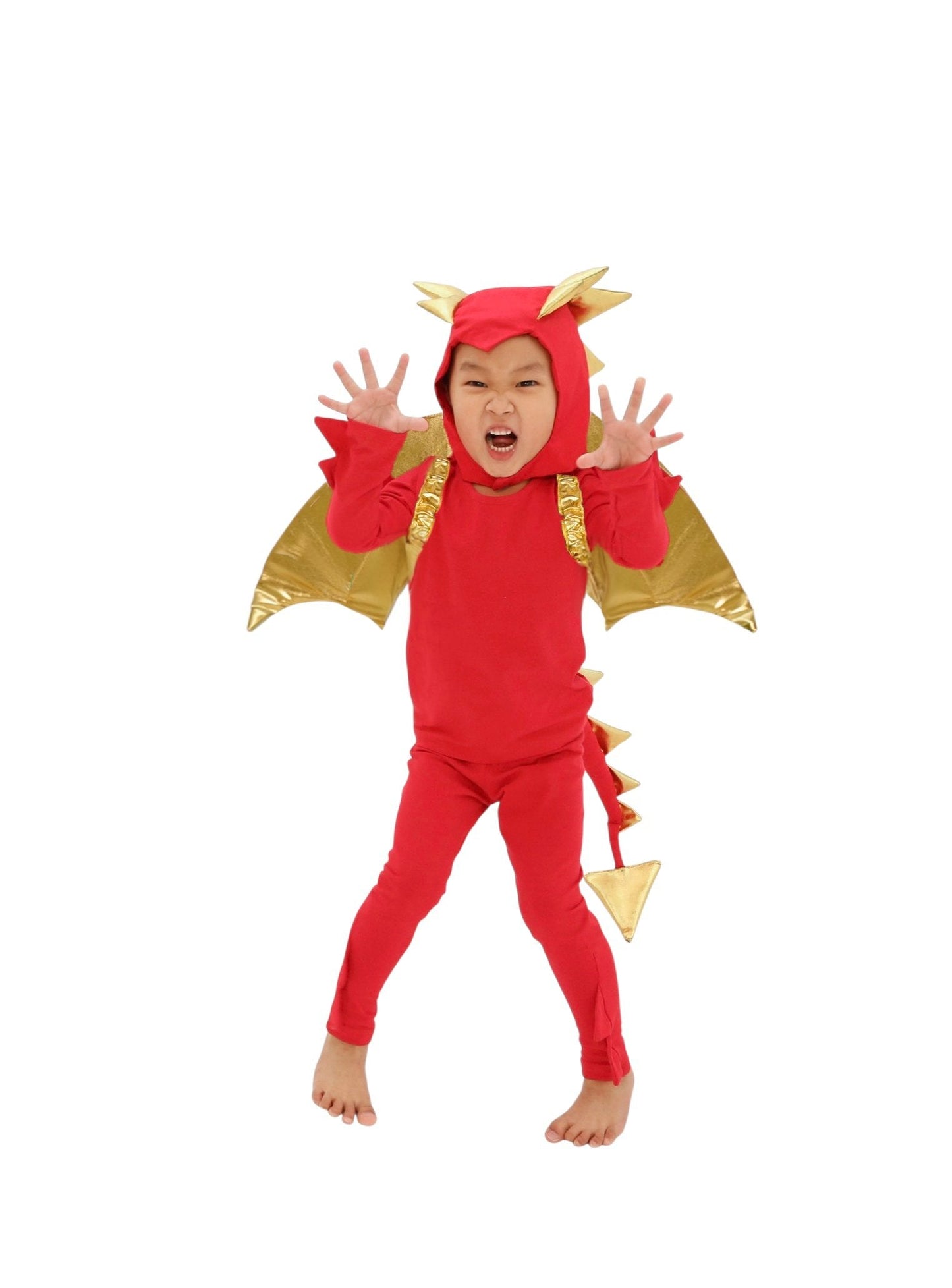 Sunfire Red Dragon with Gold Wings Costume for Kids – Handmade Fantasy Halloween Costume