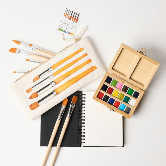 Watercolor Travel Set | Bamboo Case, Brushes, & Paper Pad