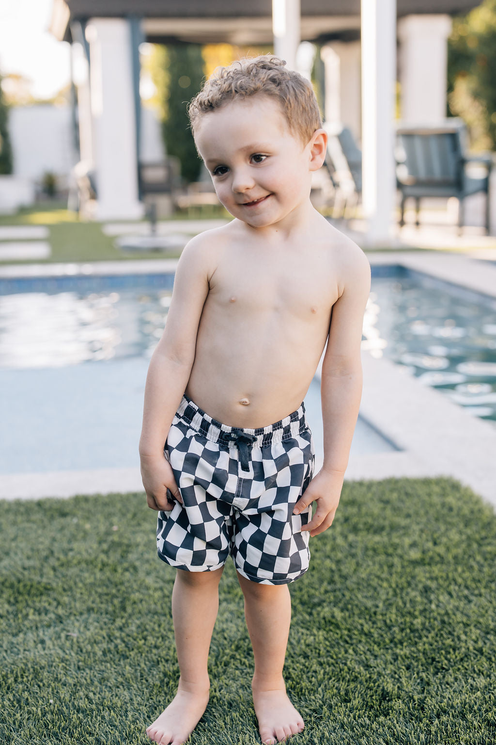 Wavy Checkered Swim Shorts