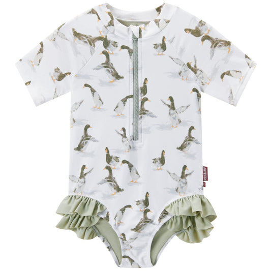 Duck Short Sleeve Ruffled One-Piece Swimsuit