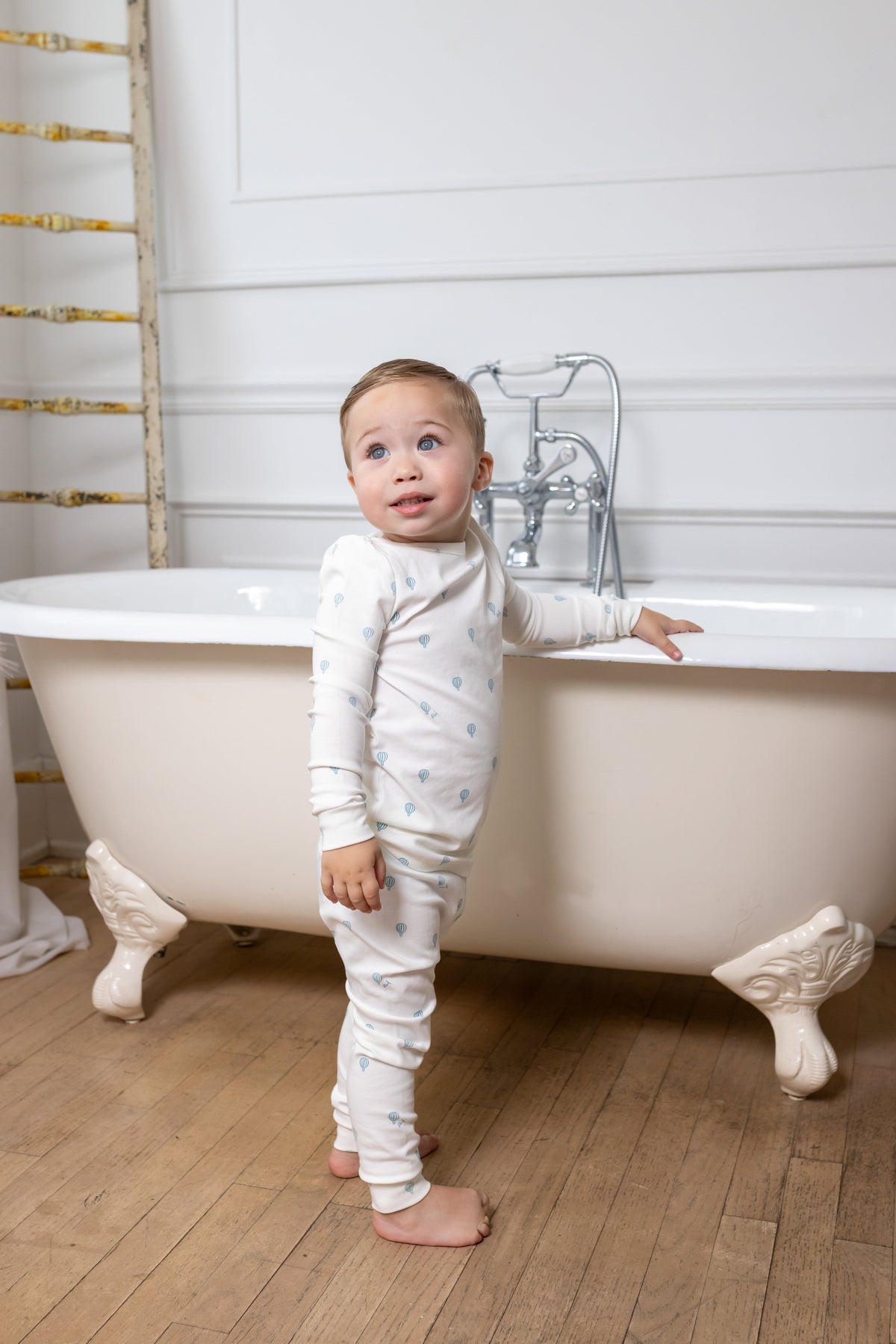 Hot Air Balloon Printed PJ- White/Blue