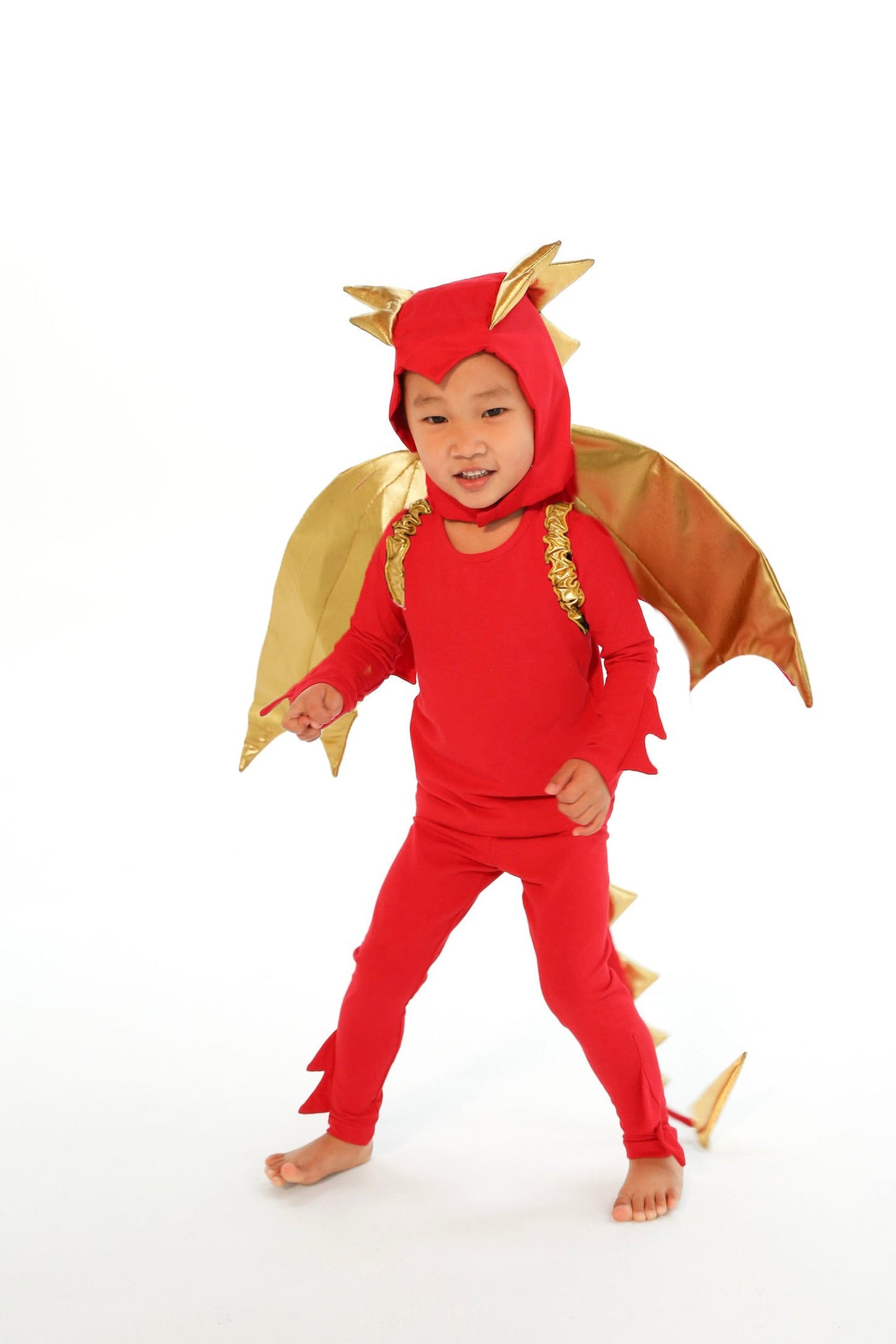 Sunfire Red Dragon with Gold Wings Costume for Kids – Handmade Fantasy Halloween Costume