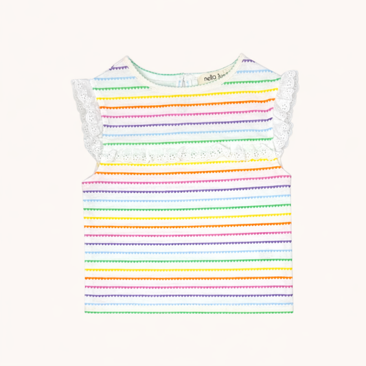 Eyelet Lace Tank in Rainbow Heart Stripe