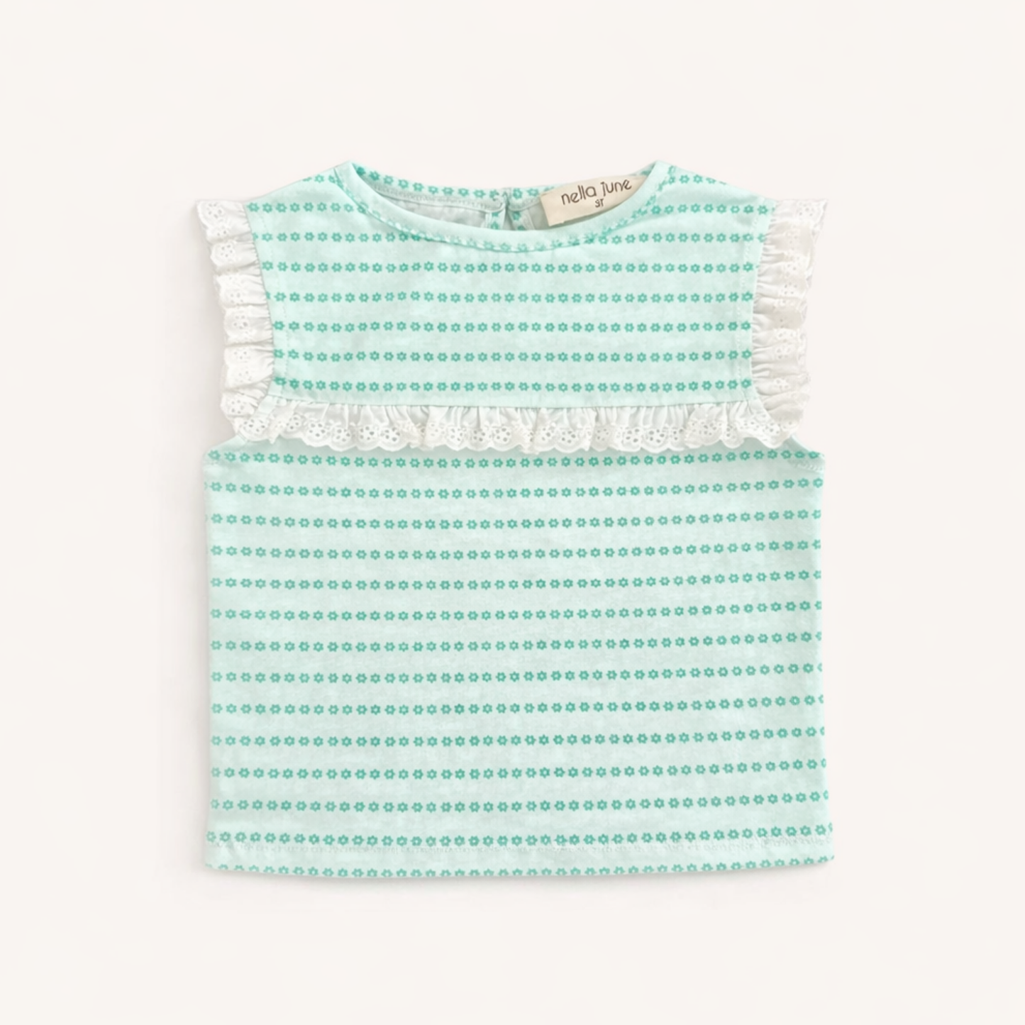 Eyelet Lace Tank in Green Floral Stripe