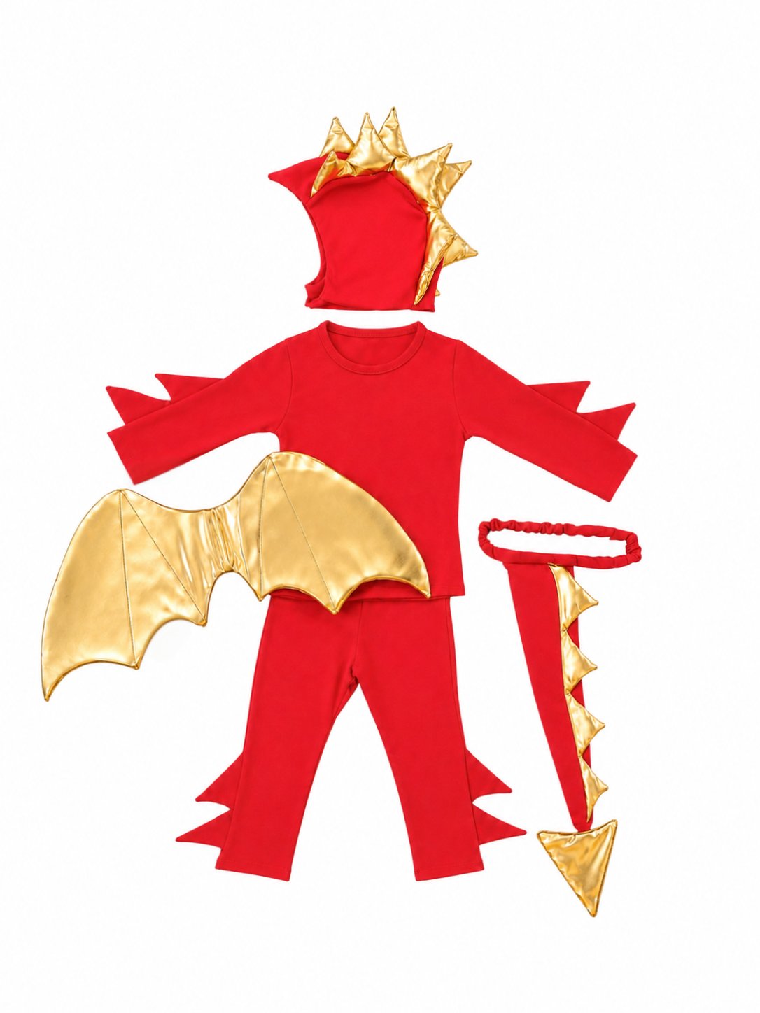 Sunfire Red Dragon with Gold Wings Costume for Kids – Handmade Fantasy Halloween Costume
