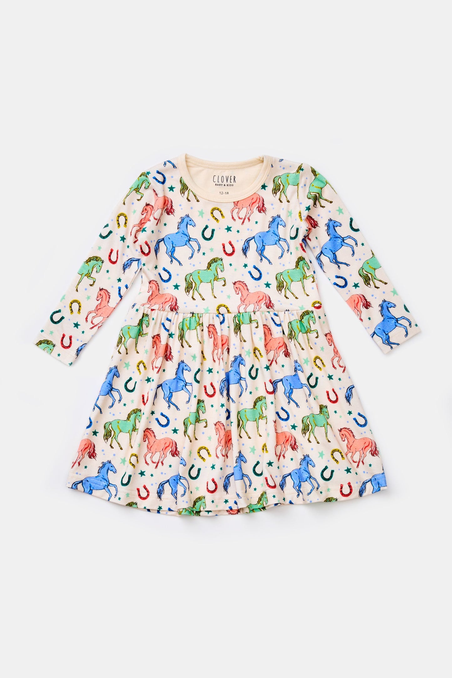 Stretchy Long Sleeve Twirl Dress - Horses