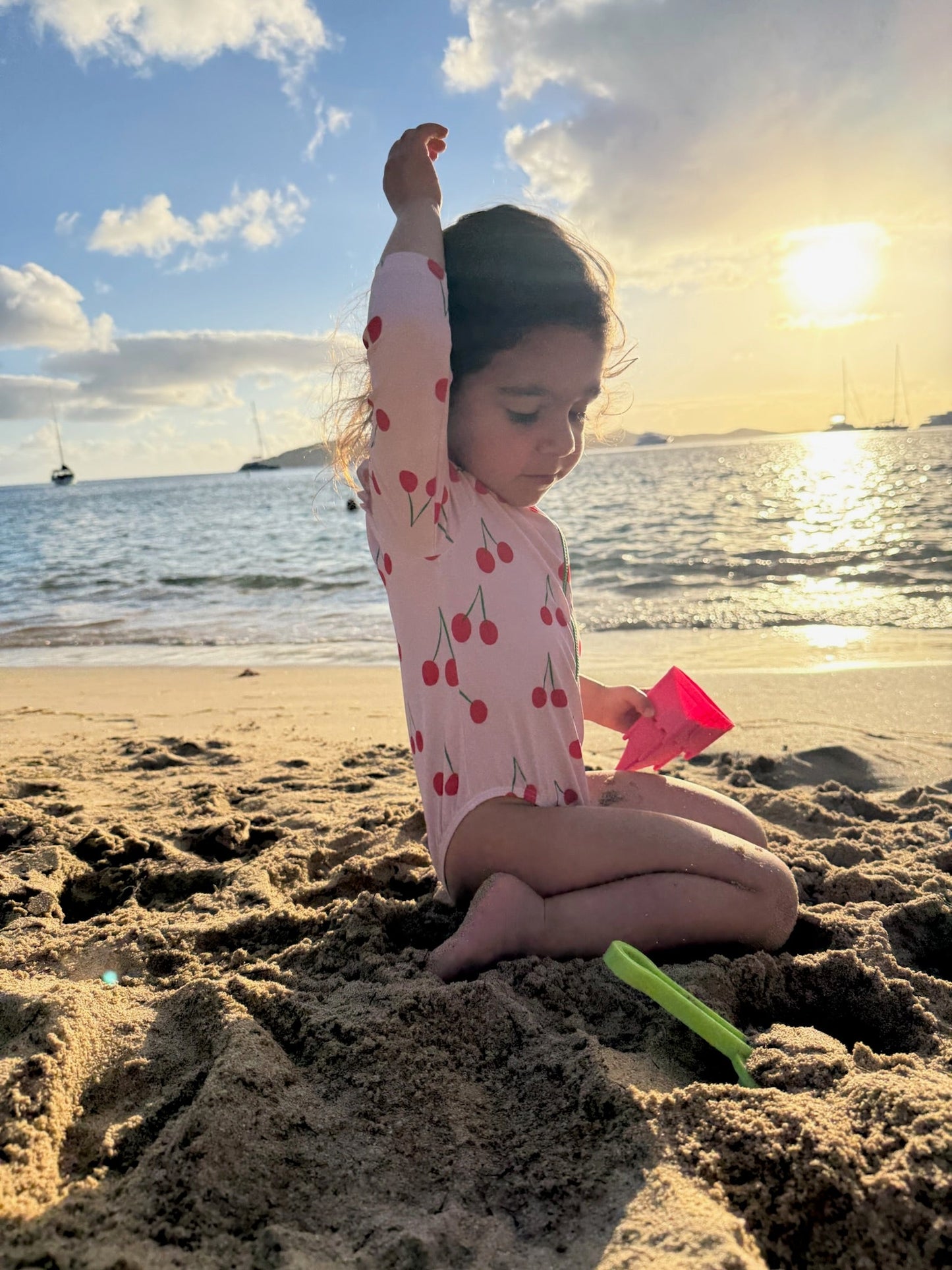 UPF 50+ Recycled Polyester Cherry Kid Zipped Rashguard Onepiece