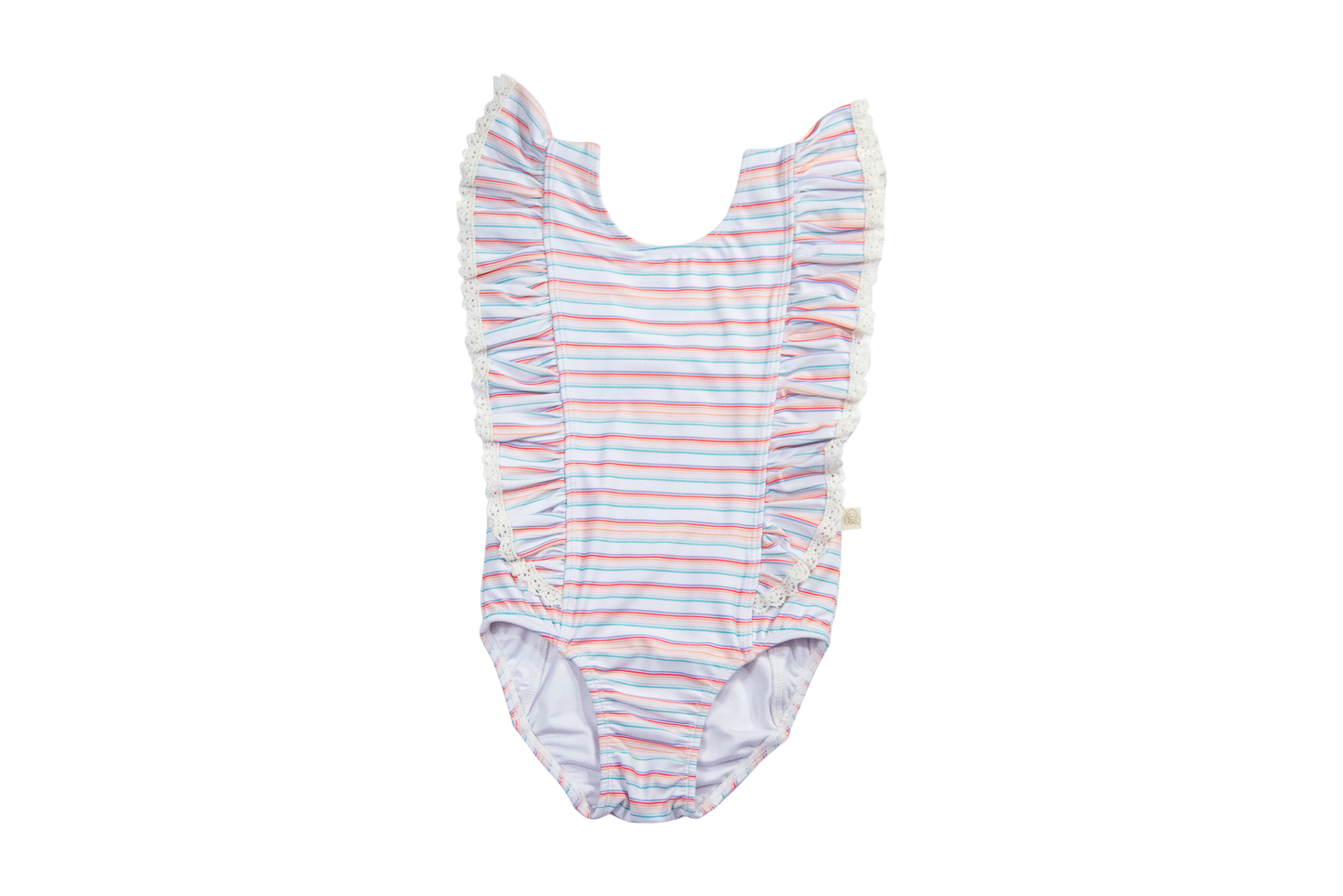 Rosie Ruffle Swimsuit- Retro Rainbow Stripe