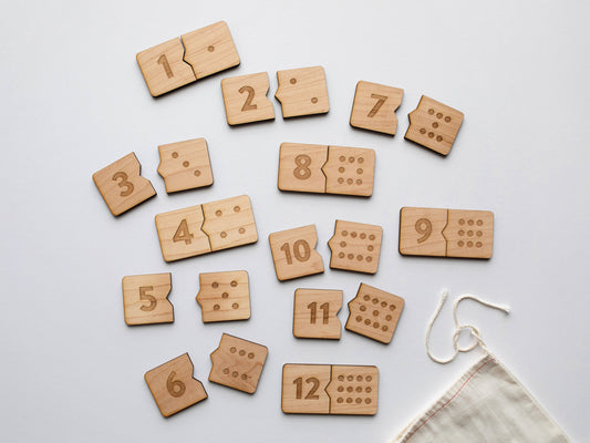 Wooden Number Match Puzzle • Handmade Wood Domino Style Matching Game