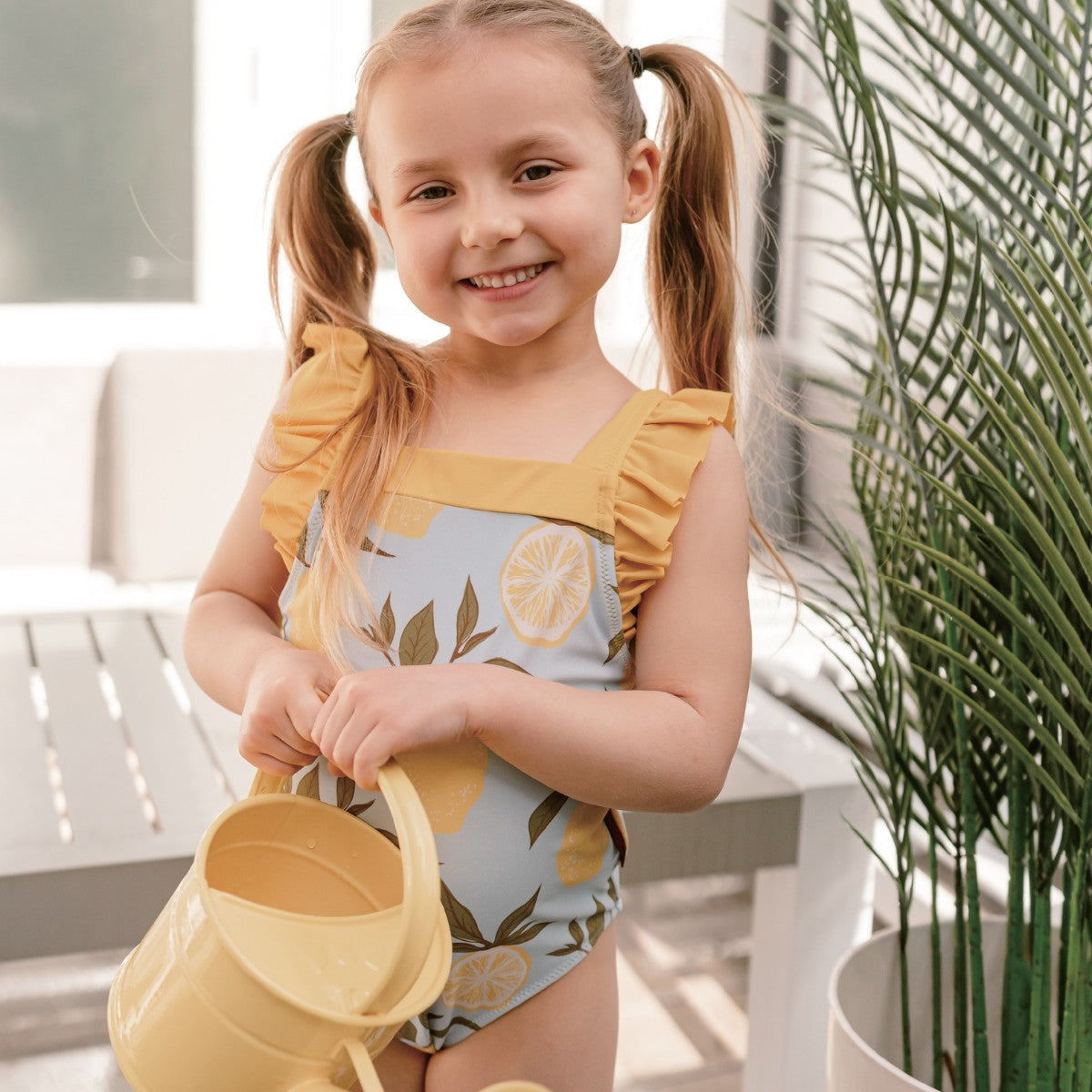 Lemon Ruffle Square Neck Swimsuit