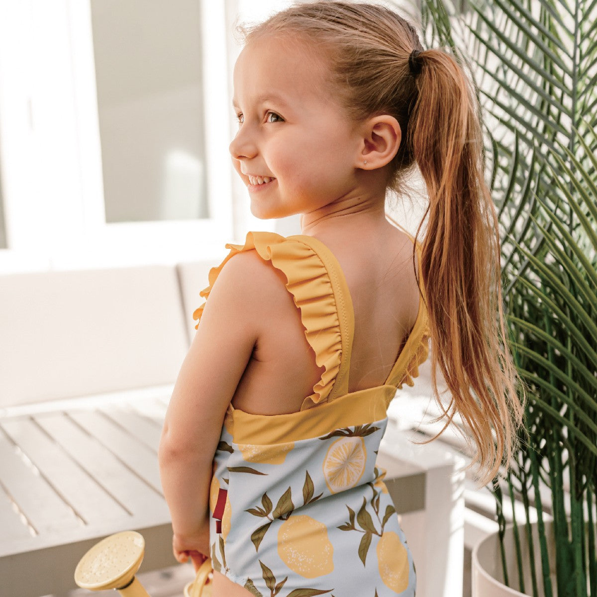 Lemon Ruffle Square Neck Swimsuit