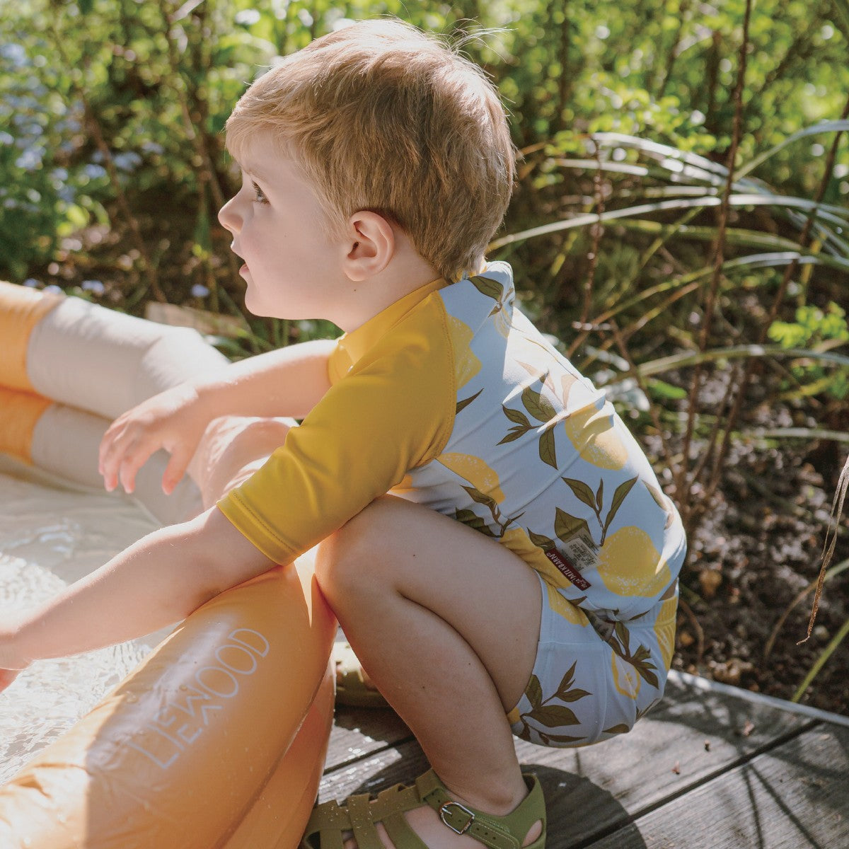 Lemon Zipper Short Sleeve Top & Swim Trunks Set