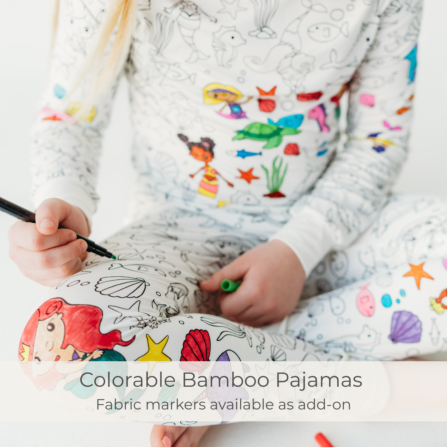 Mermaid Coloring Pajamas for Kids | Soft Bamboo 2 Piece Set